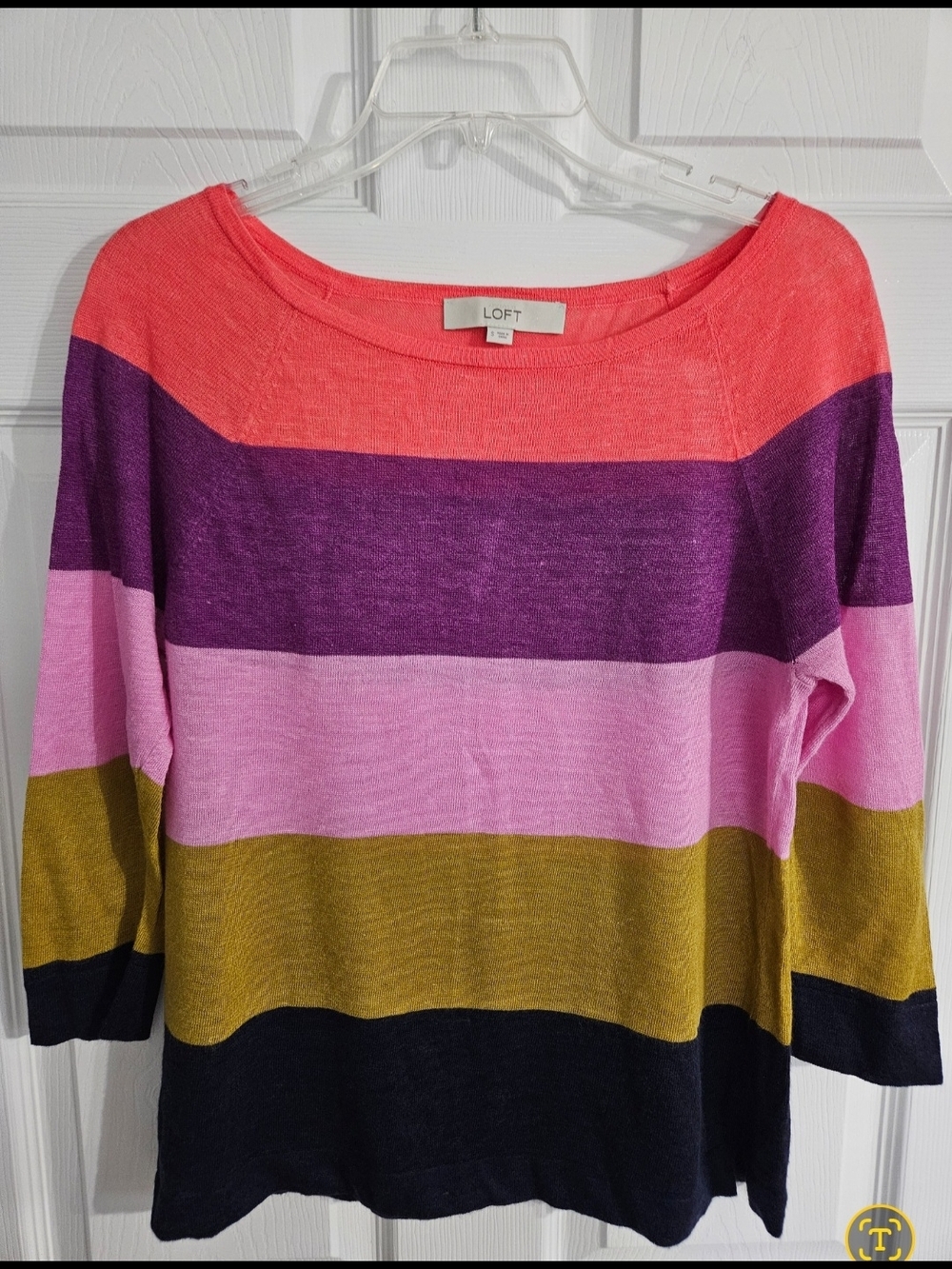 LOFT Multicolor Striped Lightweight Sweater - Pink/Purple/Coral/Navy